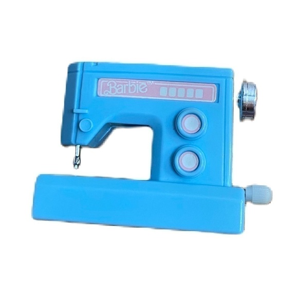 Vintage Barbie Sewing Machine Wind Up Blue 1980s Kids Toy - Picture 1 of 6